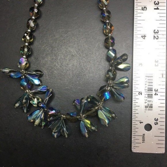 Iridescent Chunky Statement Necklace Faceted Green Blue Purple Silver Lobster - Picture 6 of 7